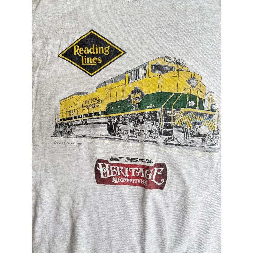 Reading Lines Heritage Locomotives T-Shirt Mens Large Gray Gildan Graphic Train